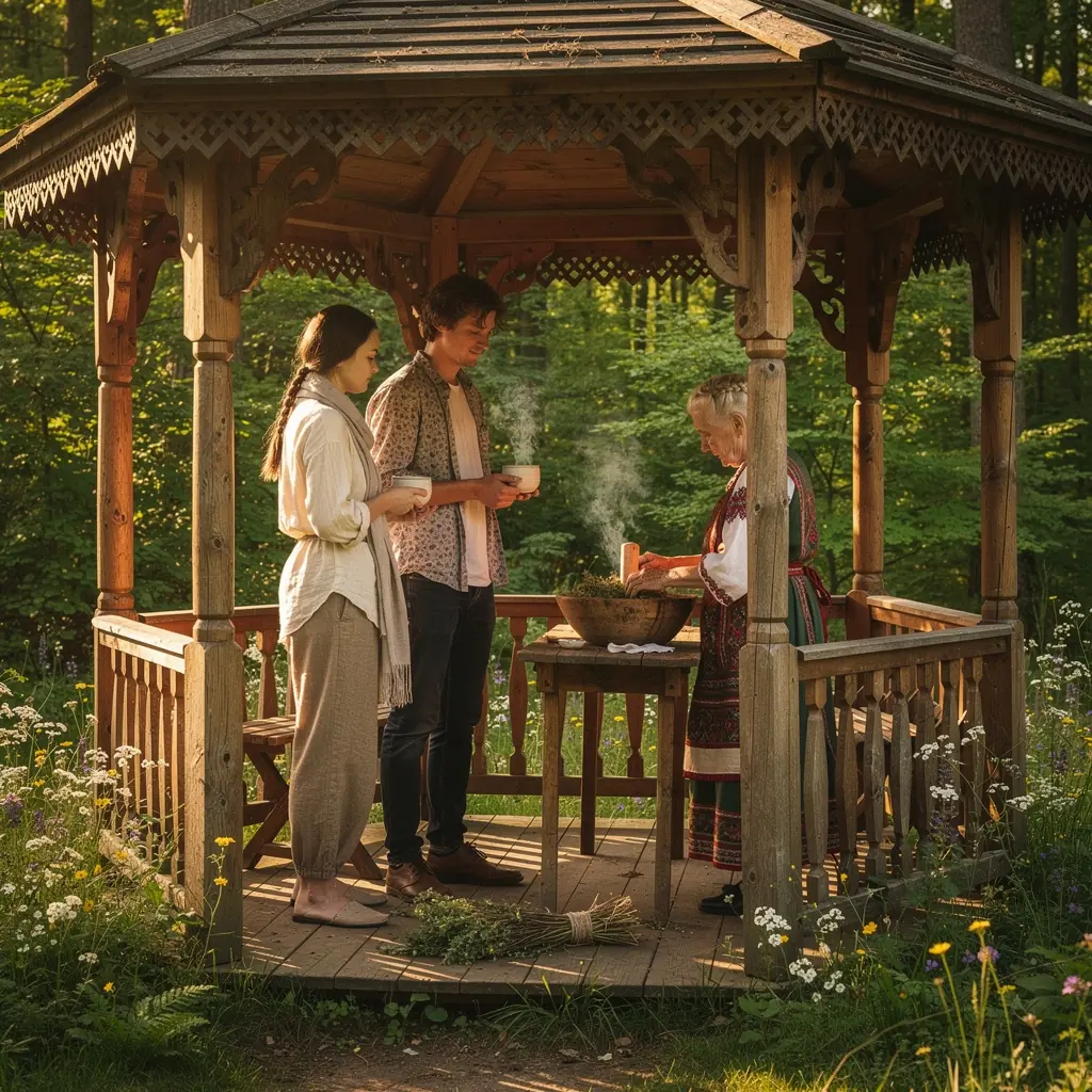 Išdžiovinti miško žolelių rinkiniai ant medinio stalo.