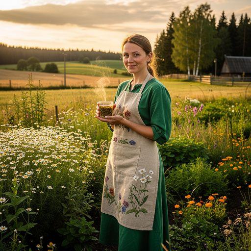 Laukinės gėlės ir žolelės, surinktos iš Lietuvos miškų, išdėstytos ant medinio stalo.