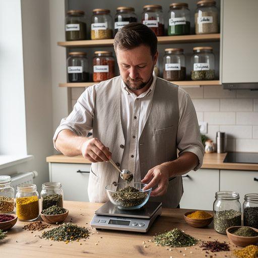 Tradiciškai paruošta arbata, garuojanti stiklinėje su šviežiomis žolelėmis.
